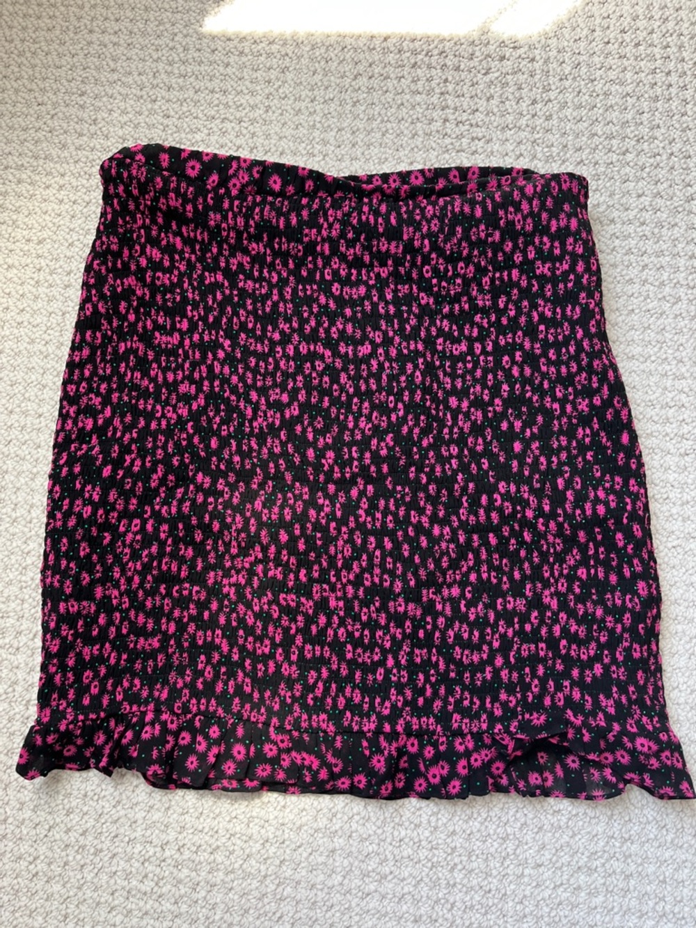 The Kooples Black Mini Skirt with Hot Pink Floral Print NWT S